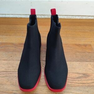 Vivaia Black Knit Chelsea Boots Red Sole Elastic Side Pull Tab Size 41.5/U.S 9.5
